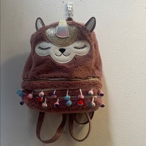 Adorable Brown Unicorn Kids Backpack with Pom-Poms